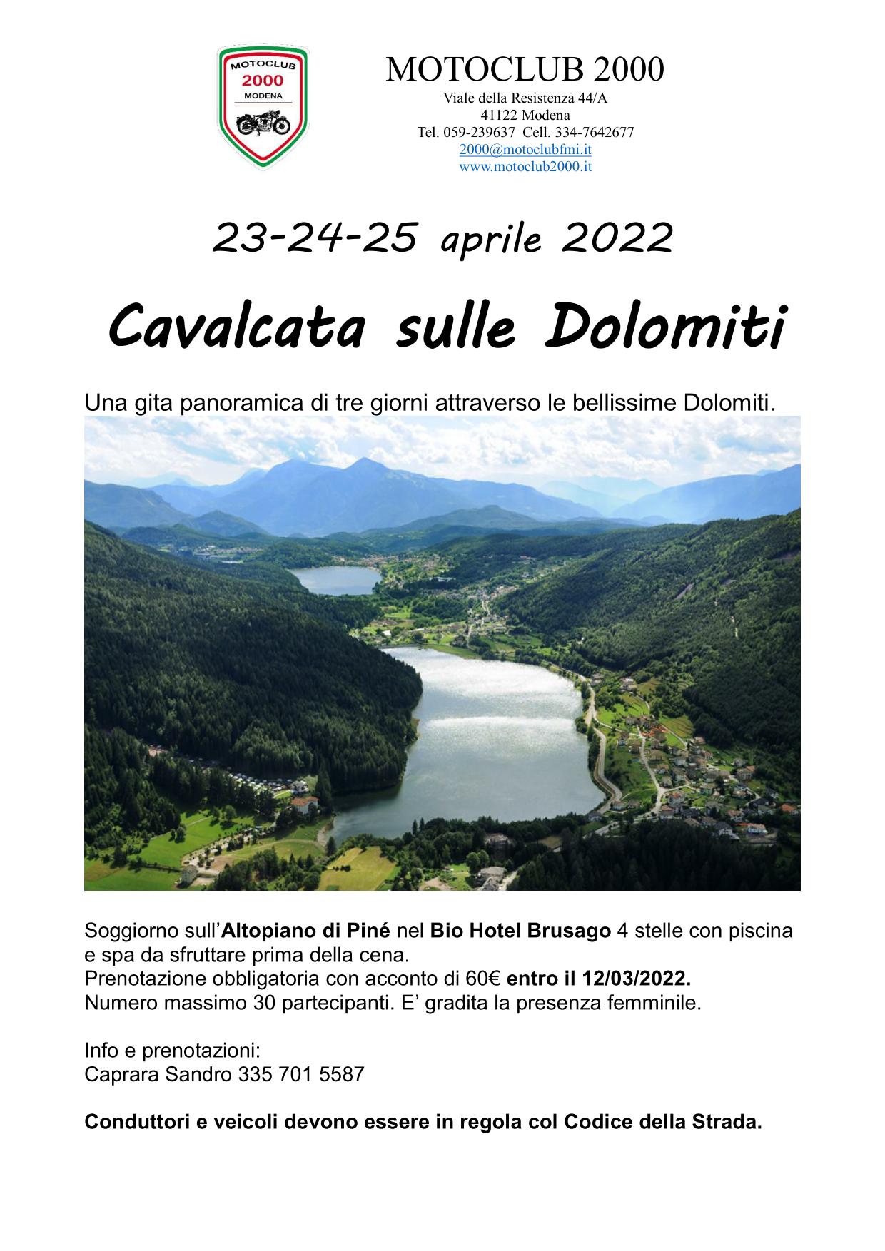 23-24-25 aprile 2022 Cavalcata sulle Dolomiti - Moto Club 2000 ASD - Modena